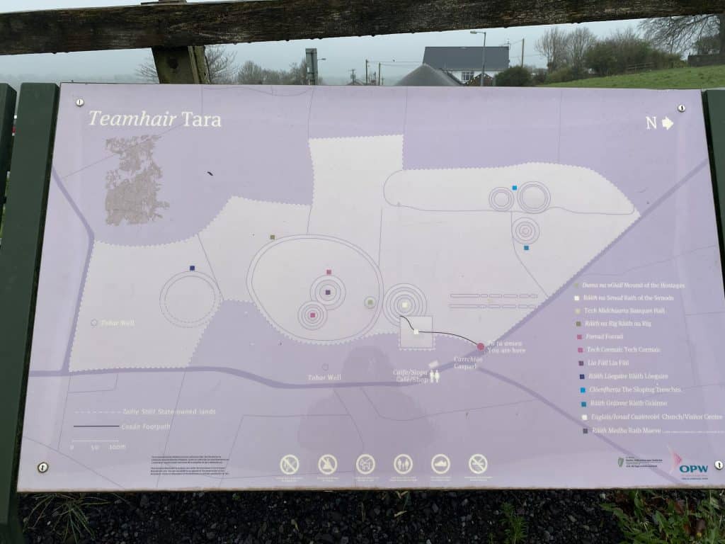 Visitor sign outlining the site layout for the Hill of Tara