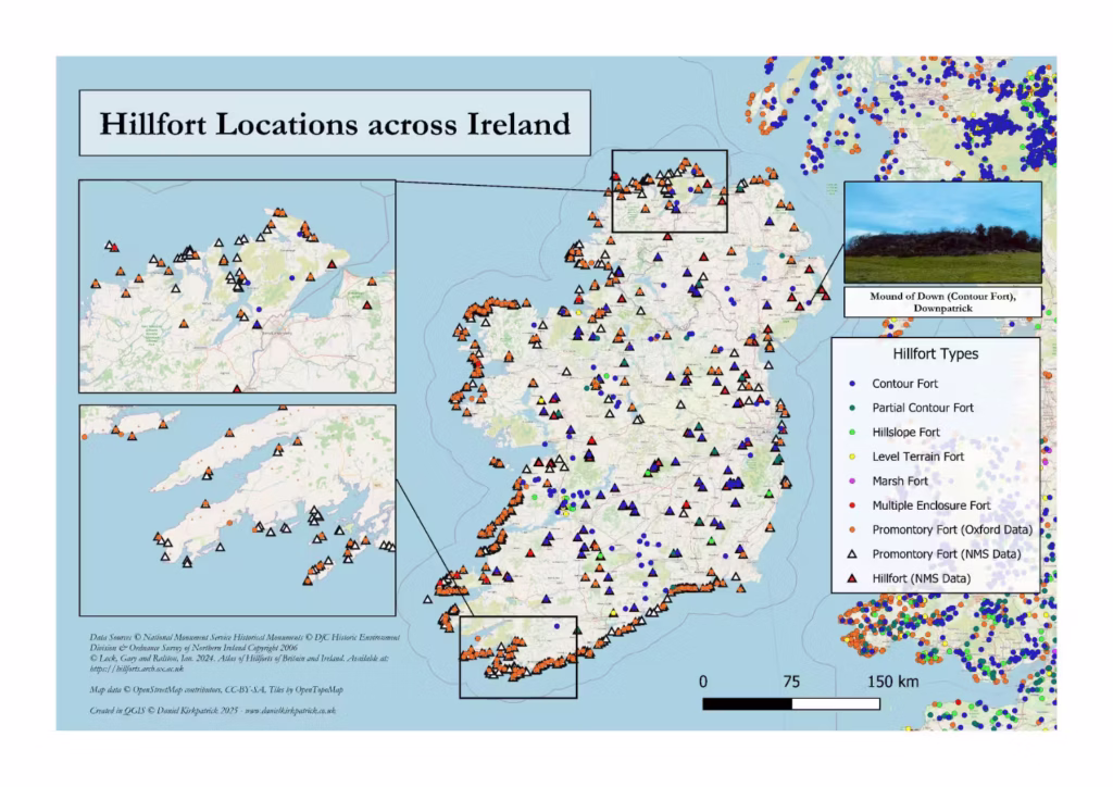 Map of Hillfort locations across Ireland based on Oxford University Research