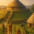 Reconstruction of the Irish Iron Age fort of Rathcroghan in Connacht created by Daniel Kirkpatrick
