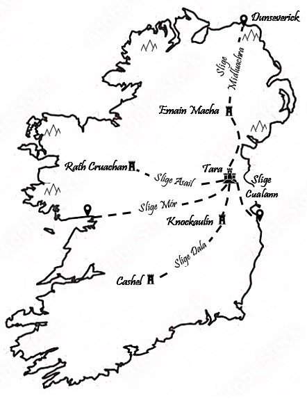 Map of Ireland's five ancient highways created by Daniel Kirkpatrick