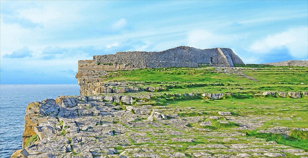 Dun Aonghasa landscape photograph from land which is a classic example of Irish placenames with ancient roots