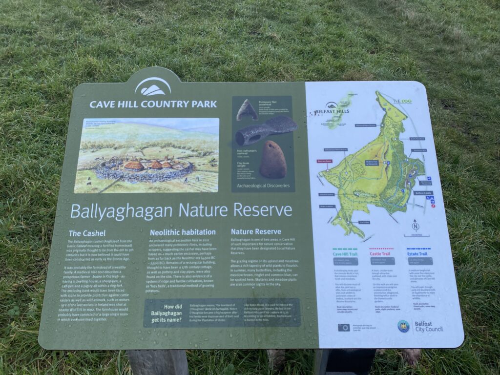 Photo of information sign and Ballyaghagan Cashel, Belfast, Northern Ireland