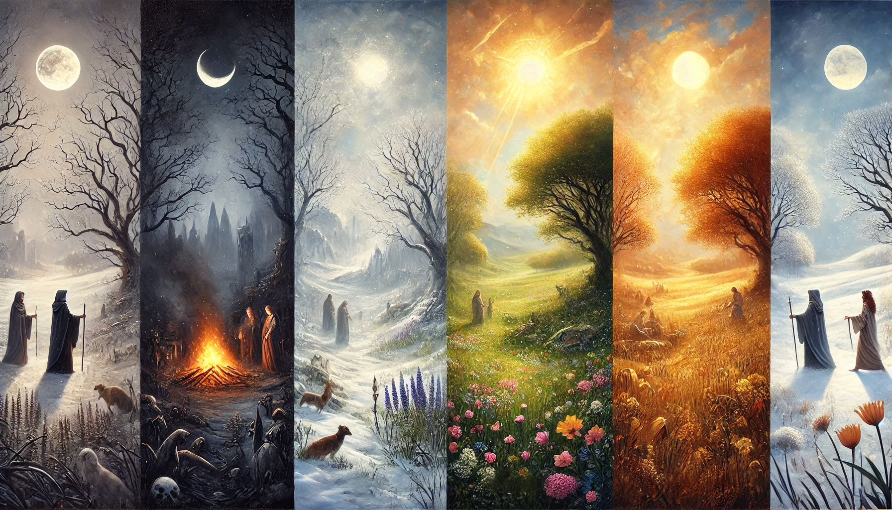 Artistic depiction showing the progression of the seasons within the ancient Celtic calendar