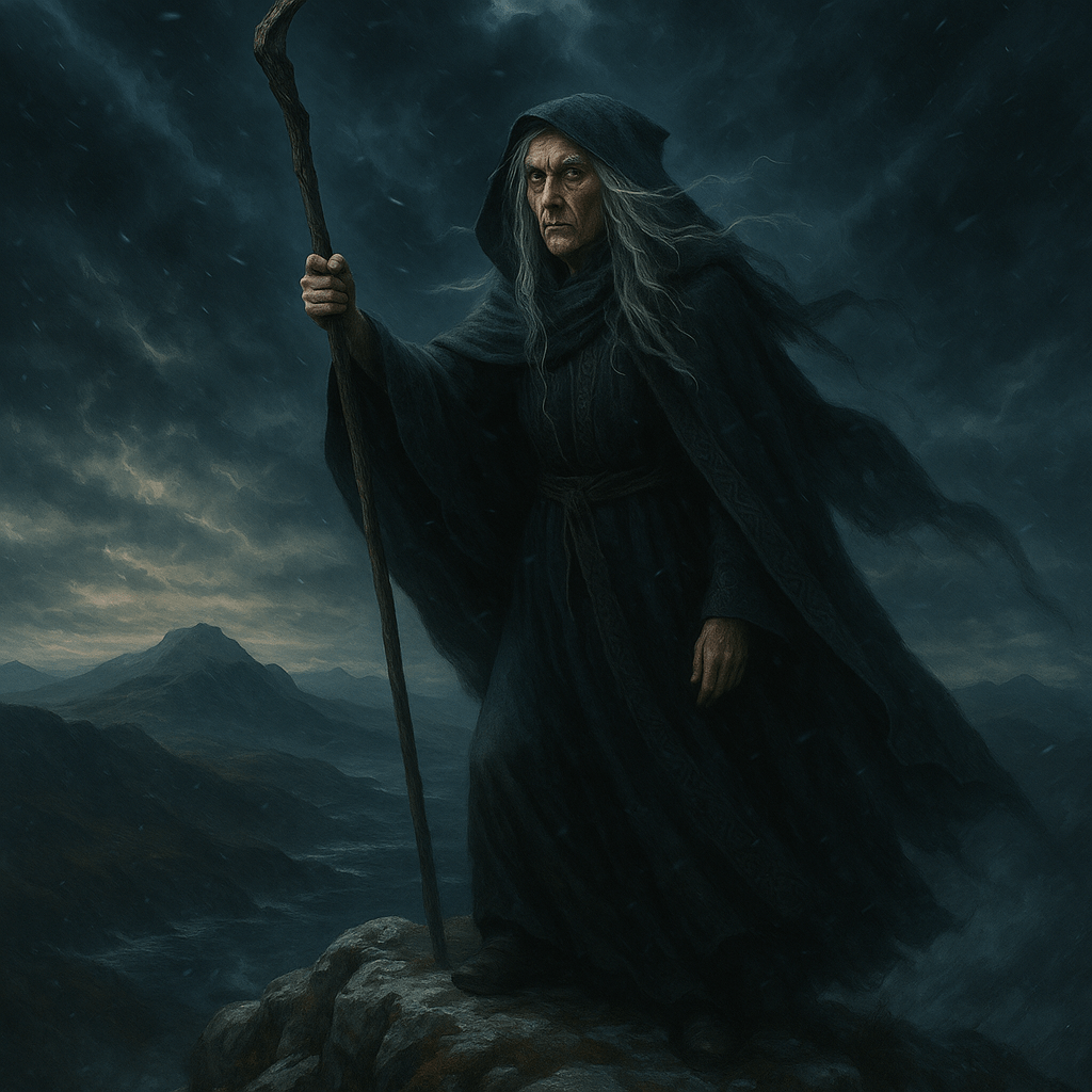 Fantasy illustration of the Irish Cailleach, the mythological old crone