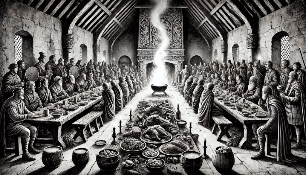 Reconstruction of an ancient banquet like those which would have been celebrated in ancient Ireland at the Irish festivals of Samhain