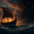 Fantasy image depicting St Brendan's boat as it heads off across the ocean