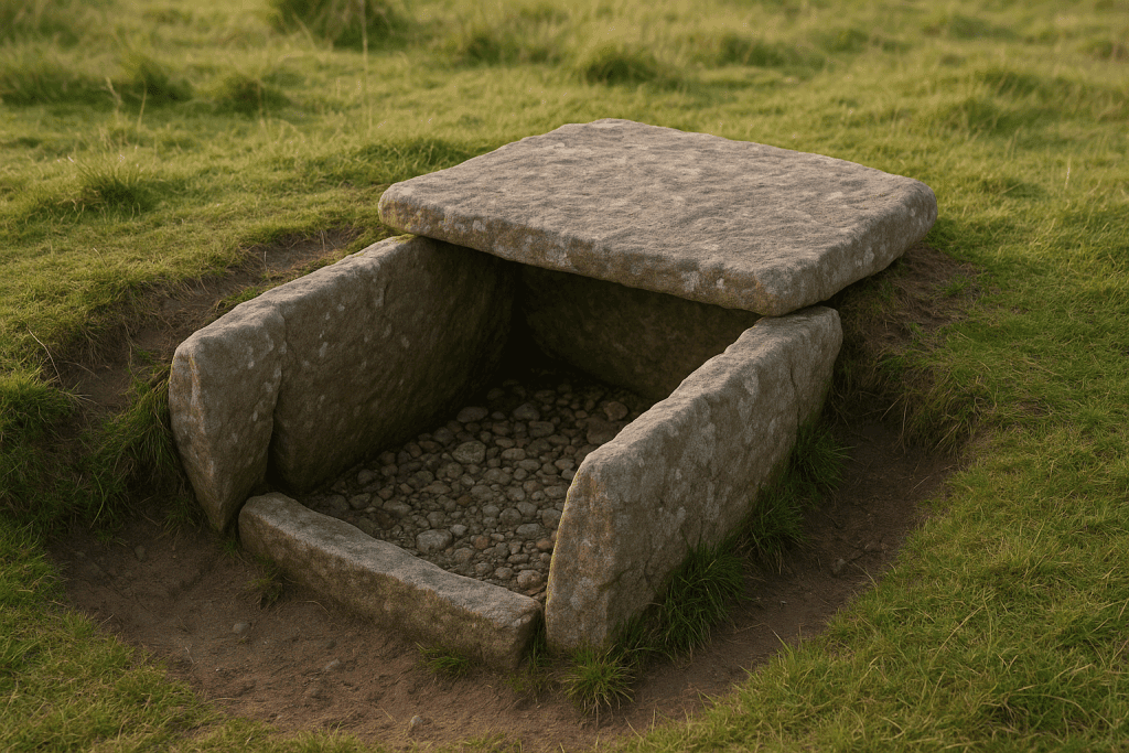 Photorealistic image of cist burial consisting of stone slabs