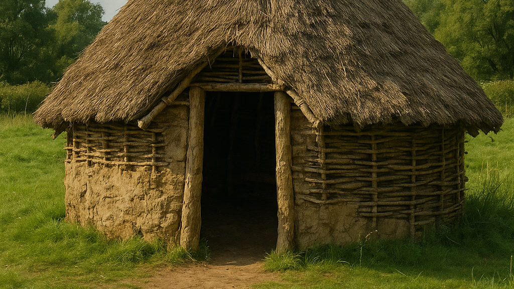 Photorealistic reconstruction of a Bronze Age house in Ireland like those discovered at Corrstown Village