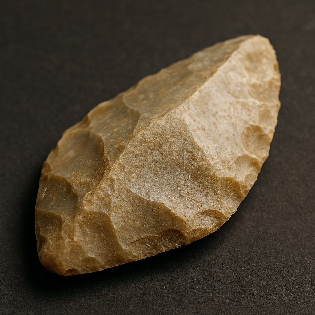 Macro photorealistic image of flint tool used for all sorts of crafting in the Bronze Age and earlier like those found at Corrstown Village
