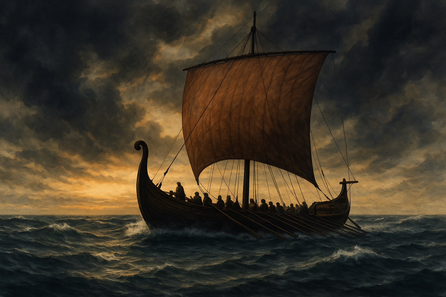 Ship at sea like those used to trade with Ireland from abroad during the Iron Age