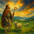 St Patrick as a Shepherd in watercolour