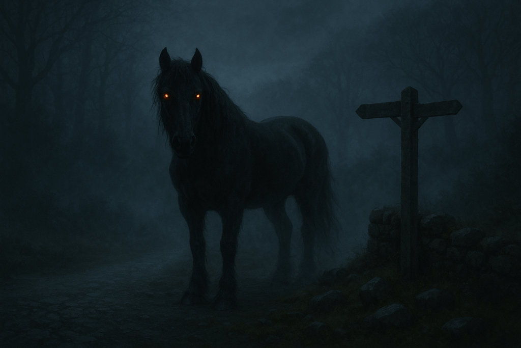Digital fantasy portrayal of an Irish puca or pooka as a horse