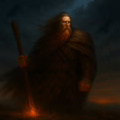Illustration of the Irish god The Dagda holding his magical club