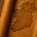 Photorealistic image of an ancient scroll with the map of Ireland