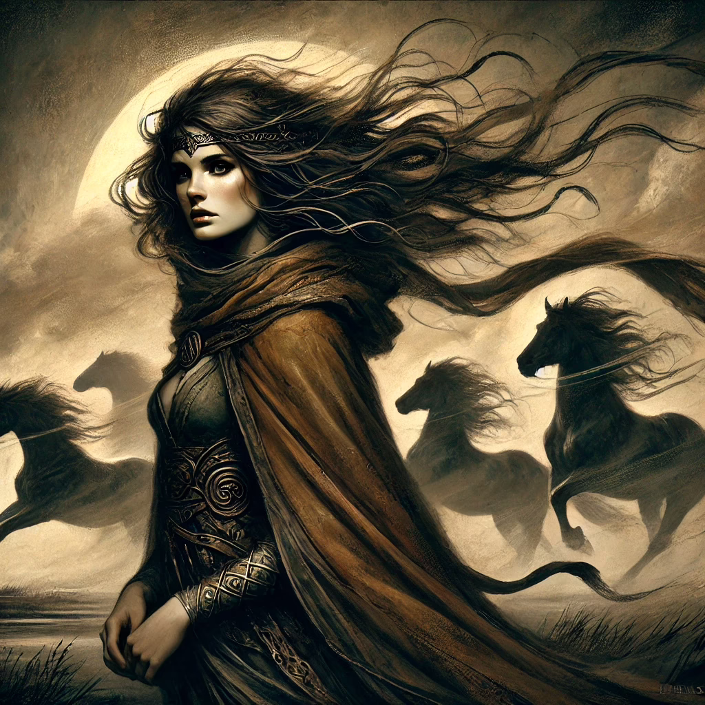 Artistic representation of the Irish goddess Macha, goddess of Emain Macha, Ulster's ancient capital