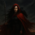 Fantasy portrait of the Irish goddess the Morrigan surrounded by ravens