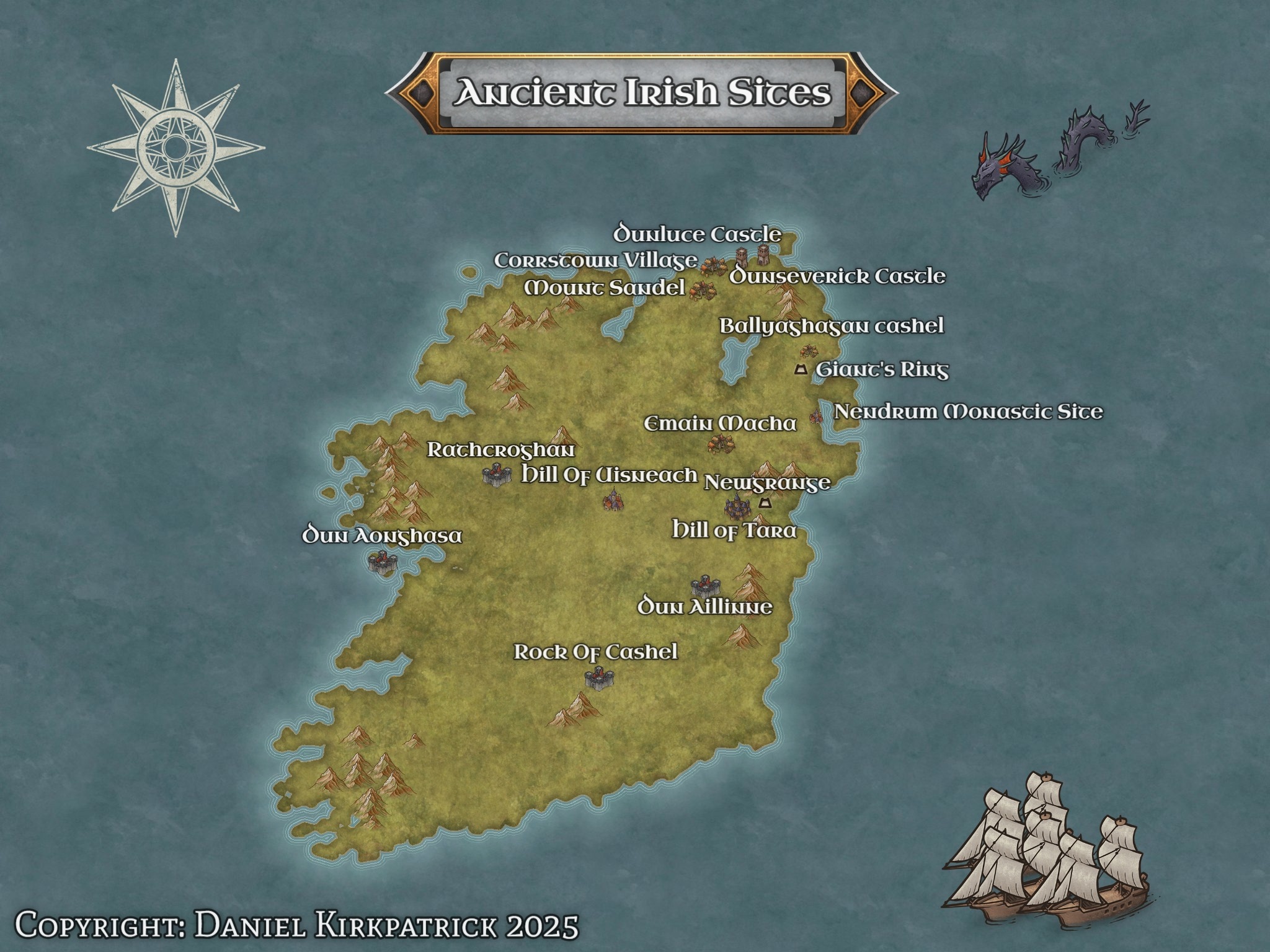 Map of ancient historical sites across Ireland