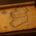 Reconstruction of a Roman map of Ireland on parchment like Ptolemy's map