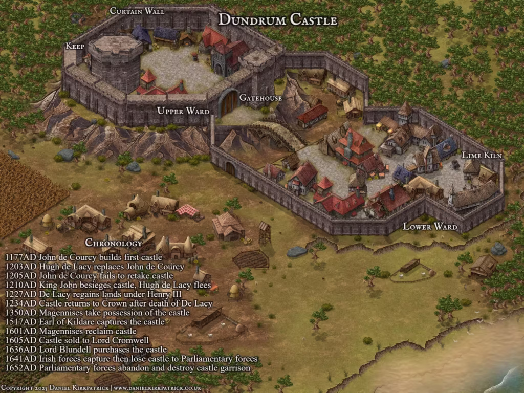 Historical reconstruction of Dundrum Castle in County Down, Northern Ireland created by Daniel Kirkpatrick