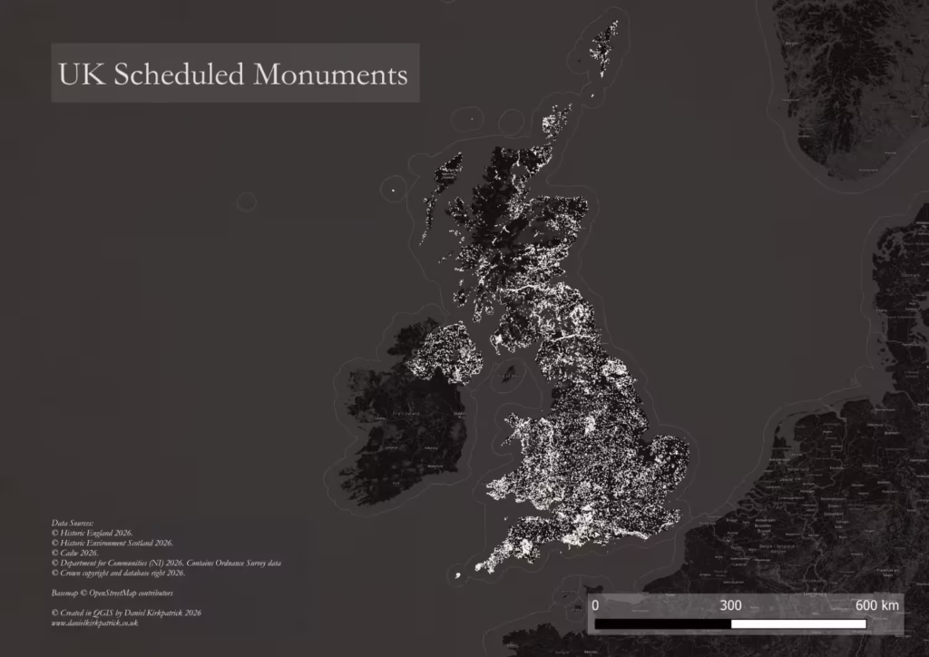 Map showing location of all scheduled monuments in the UK