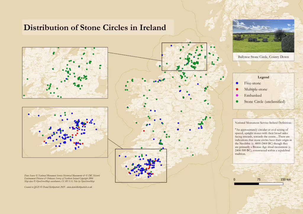 Map of all Stone Circle locations in Ireland