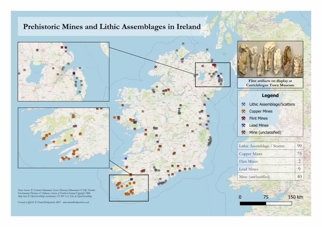 Map of prehistoric mines across Ireland