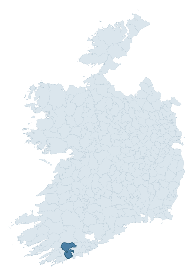 Regional context map showing CARBERY EAST (West Division) barony within CORK