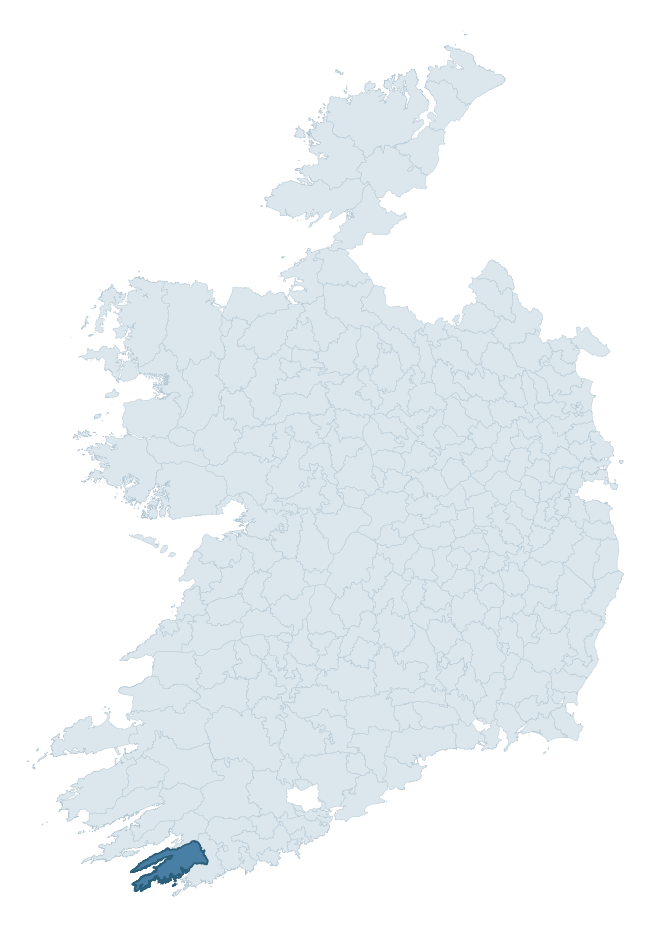 Regional context map showing CARBERY WEST (West Division) barony within CORK