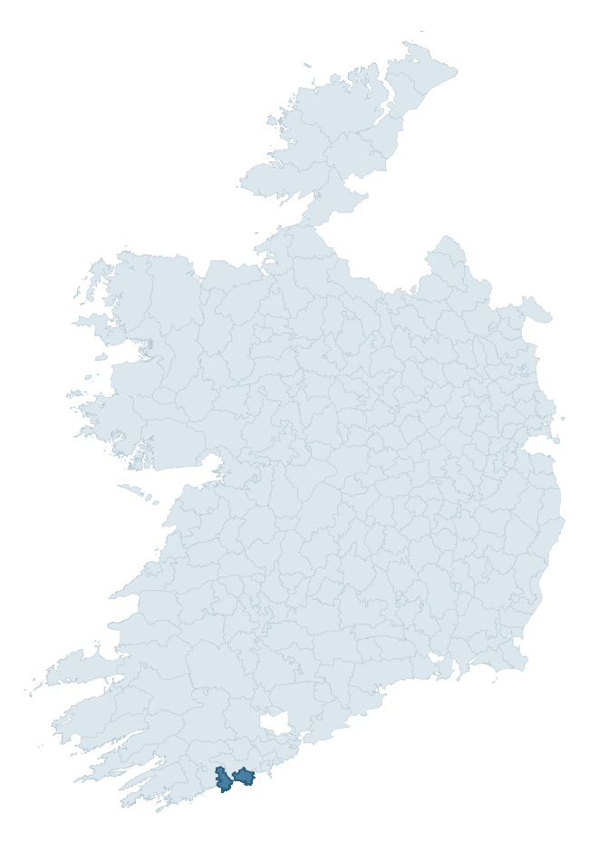 Regional context map showing IBANE and BARRYROE barony within CORK