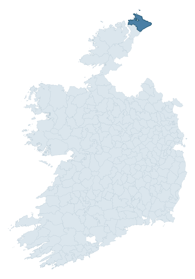 Regional context map showing INISHOWEN EAST barony within DONEGAL