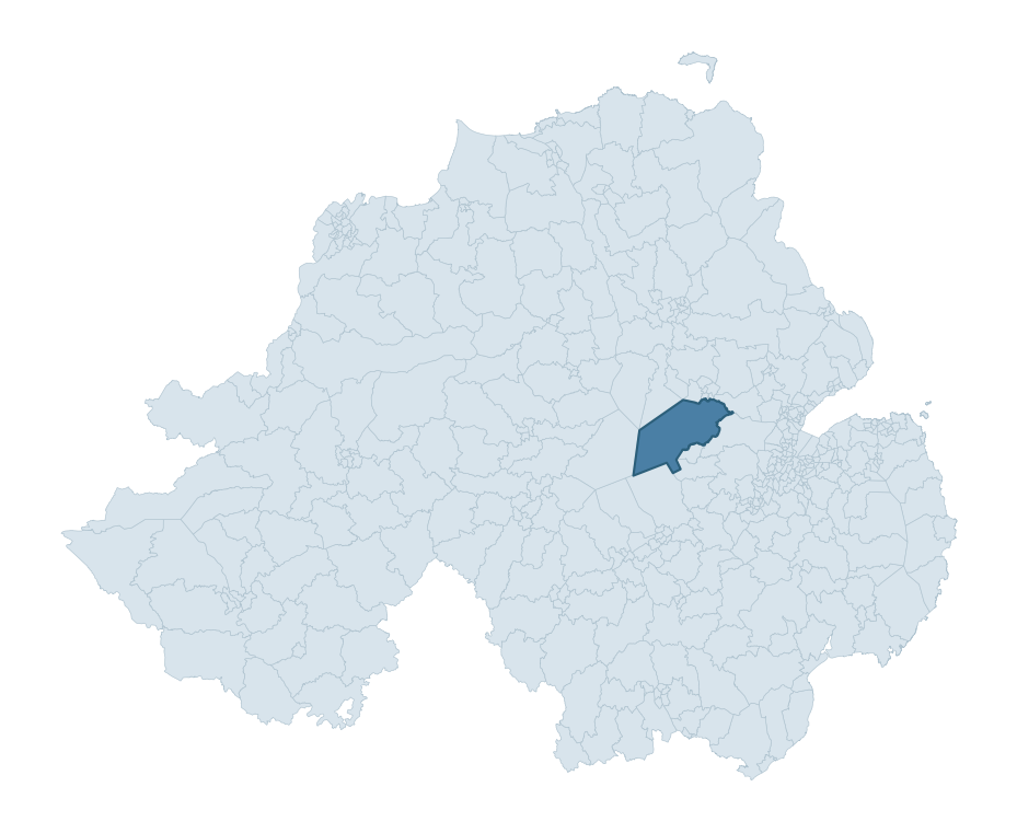 Regional context map showing ALDERGROVE ward within Antrim and Newtownabbey