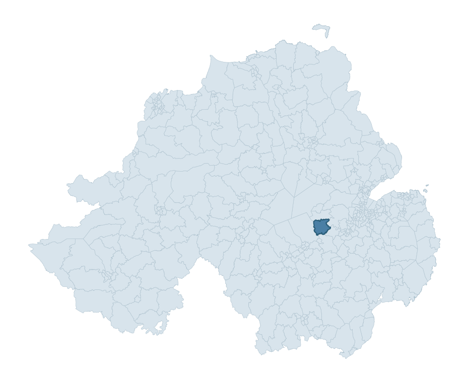 Regional context map showing BALLINDERRY ward within Lisburn and Castlereagh