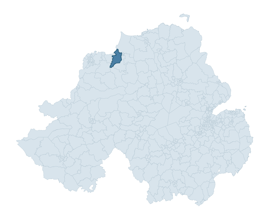 Regional context map showing BALLYKELLY ward within Causeway Coast and Glens