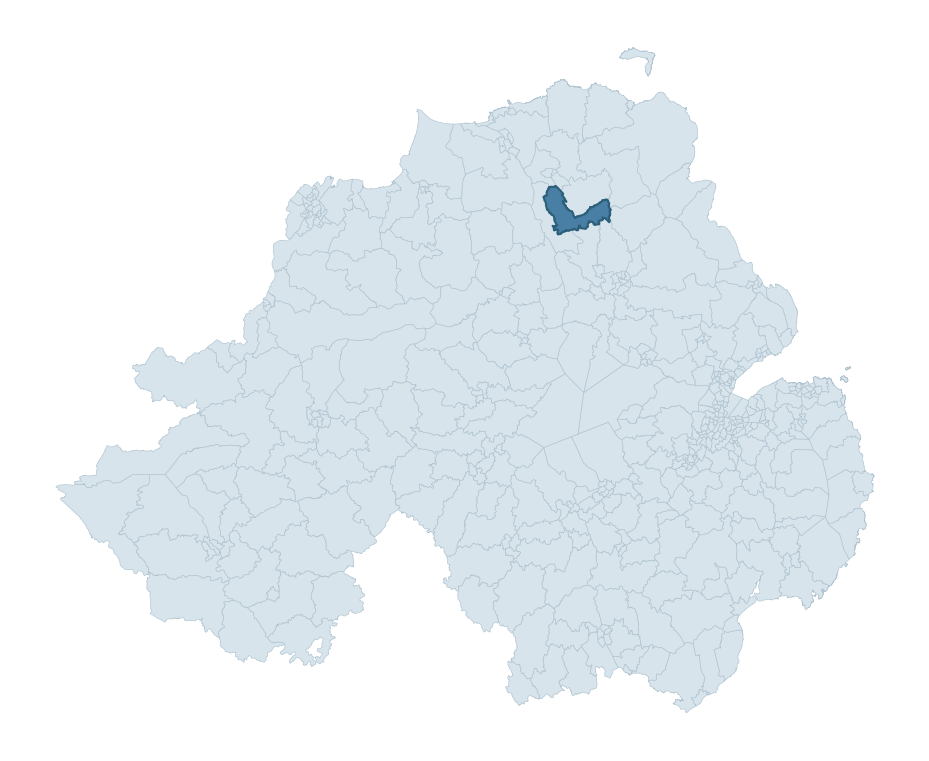 Regional context map showing CLOGH MILLS ward within Causeway Coast and Glens
