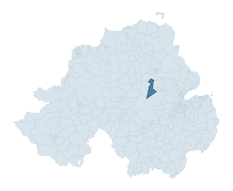 Regional context map showing CRANFIELD ward within Antrim and Newtownabbey