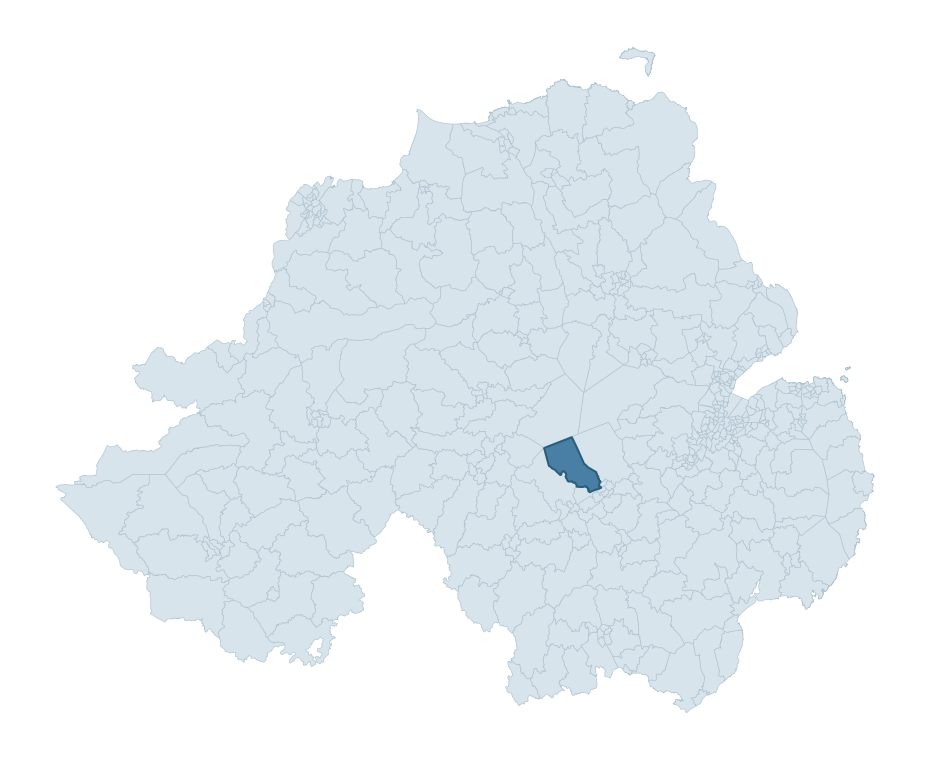Regional context map showing DERRYTRASNA ward within Armagh City, Banbridge and Craigavon