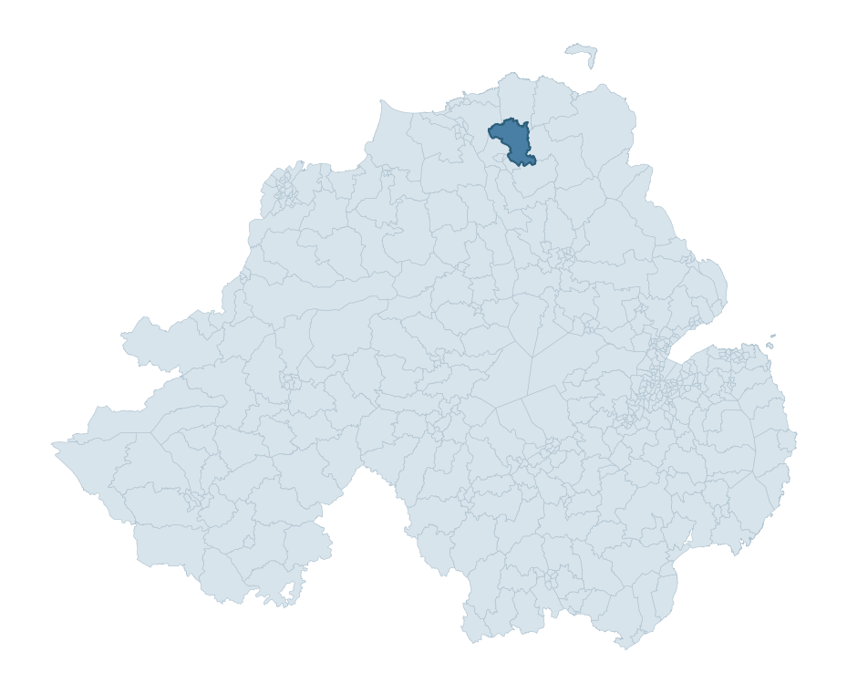 Regional context map showing DERVOCK ward within Causeway Coast and Glens