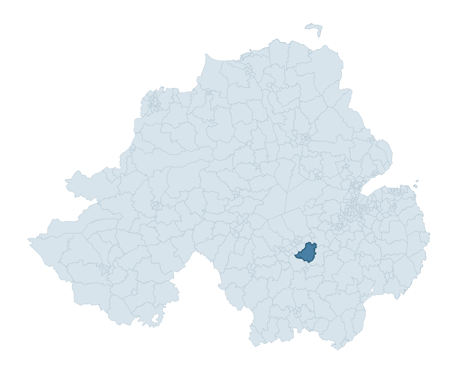 Regional context map showing DONAGHCLONEY ward within Armagh City, Banbridge and Craigavon