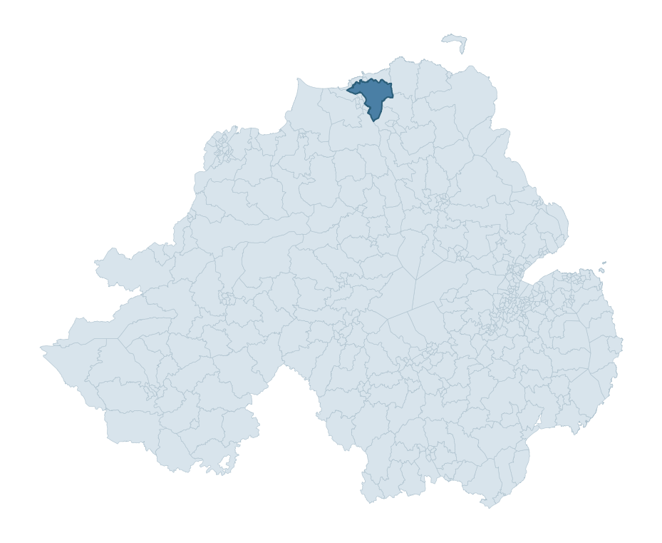 Regional context map showing DUNDOOAN ward within Causeway Coast and Glens
