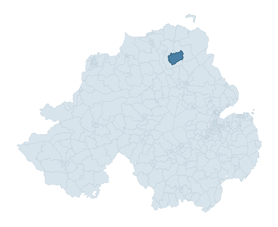 Regional context map showing DUNLOY ward within Causeway Coast and Glens