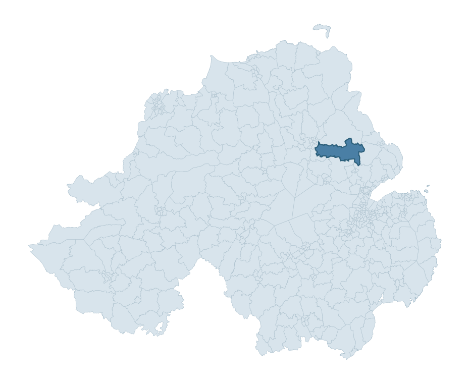 Regional context map showing GLENWHIRRY ward within Mid and East Antrim