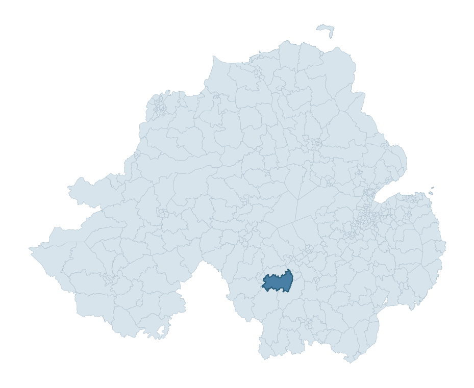 Regional context map showing HAMILTONSBAWN ward within Armagh City, Banbridge and Craigavon