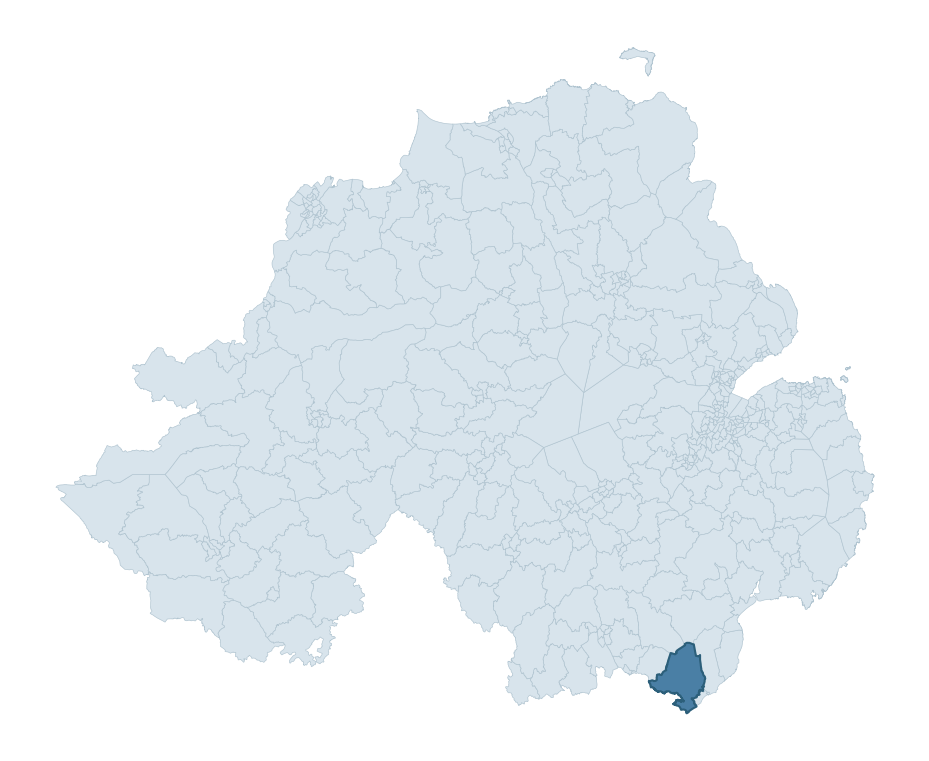 Regional context map showing LISNACREE ward within Newry, Mourne and Down