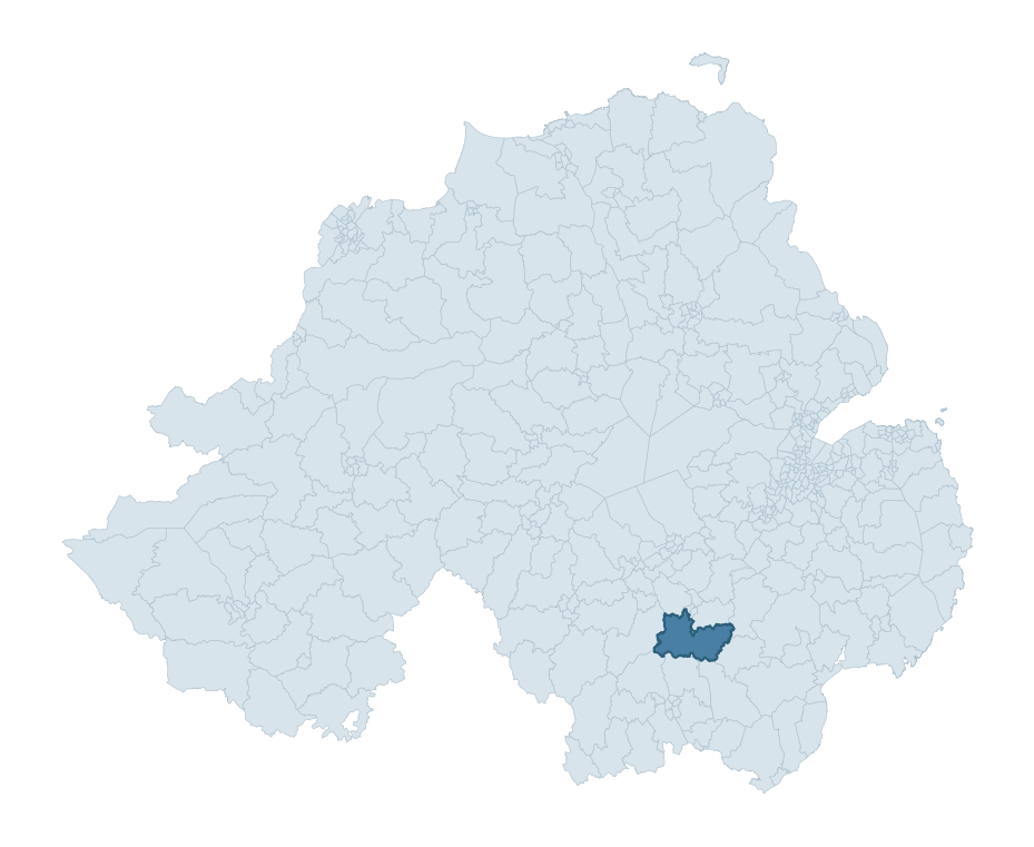 Regional context map showing LOUGHBRICKLAND ward within Armagh City, Banbridge and Craigavon