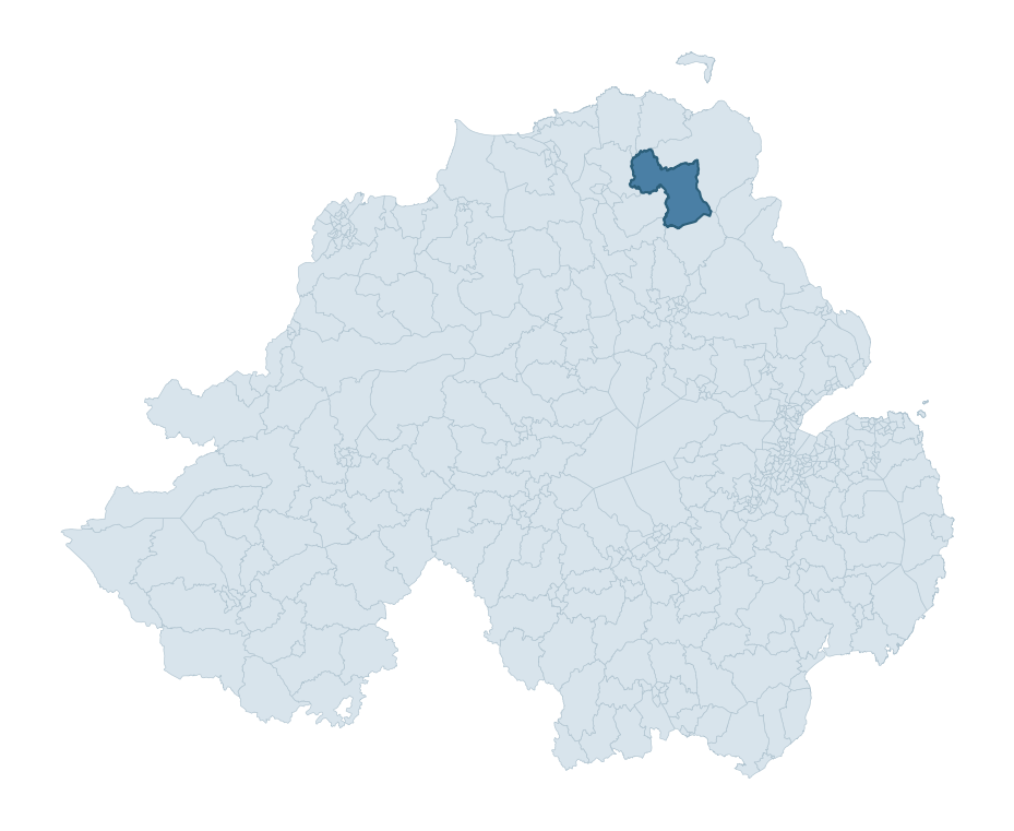 Regional context map showing LOUGHGUILE and STRANOCUM ward within Causeway Coast and Glens