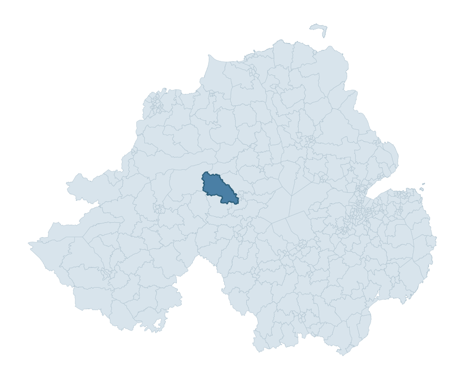 Regional context map showing OAKLANDS ward within Mid Ulster