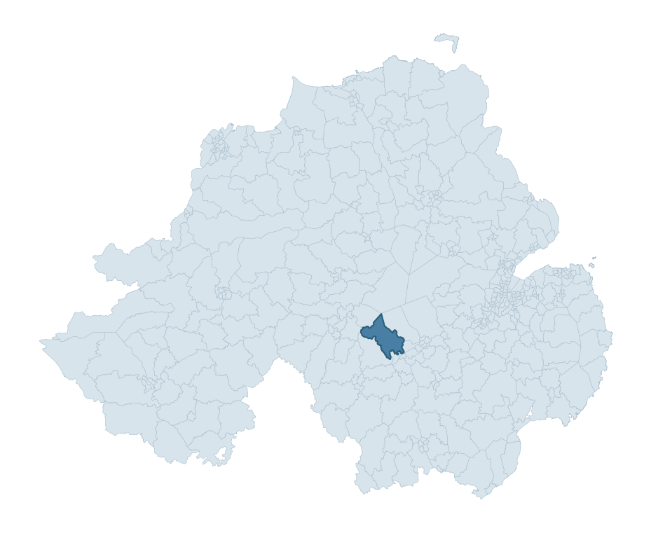 Regional context map showing THE BIRCHES ward within Armagh City, Banbridge and Craigavon