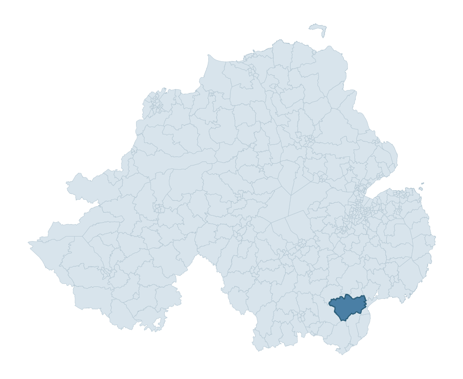 Regional context map showing TOLLYMORE ward within Newry, Mourne and Down
