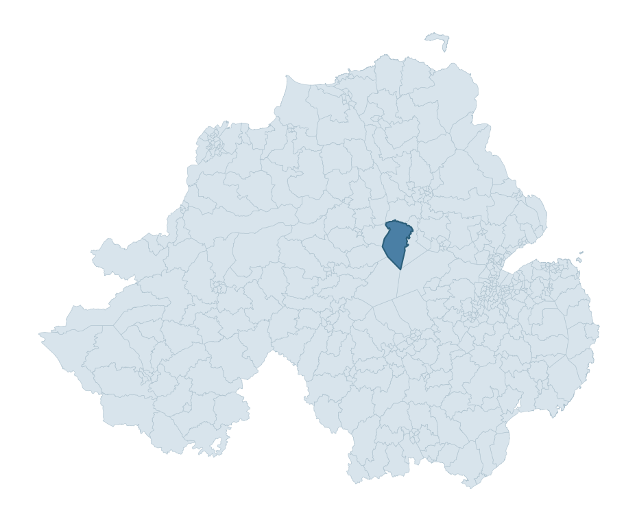 Regional context map showing TOOME ward within Antrim and Newtownabbey