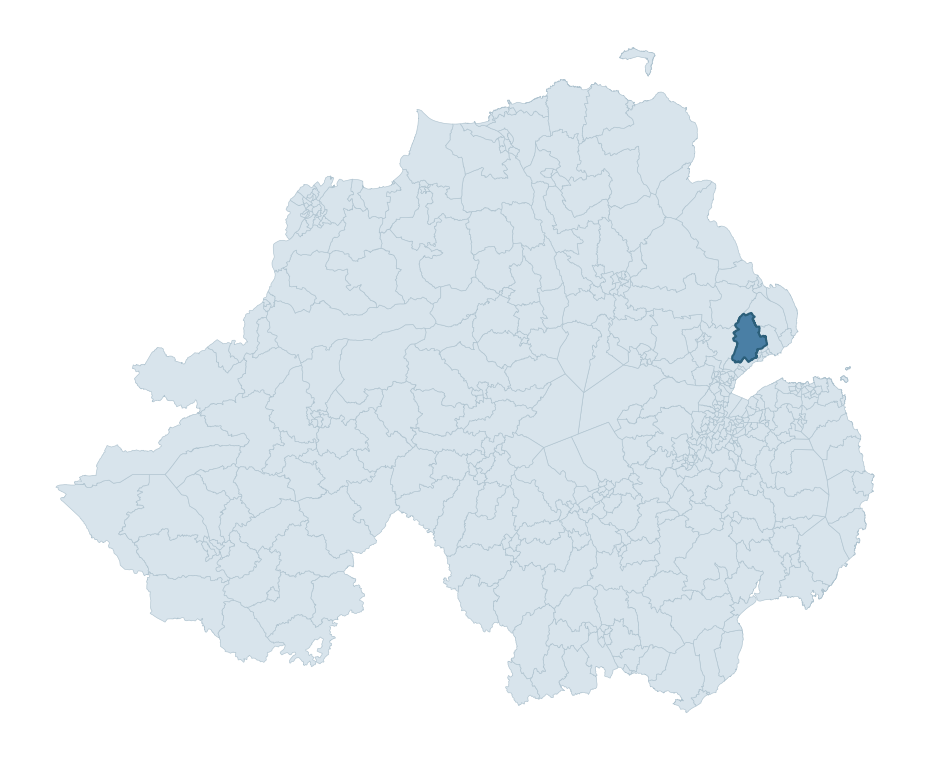 Regional context map showing WOODBURN ward within Mid and East Antrim